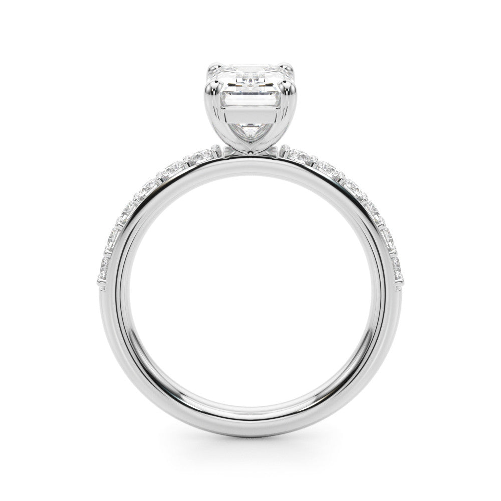 White gold Heart Cut Diamond Solitaire with Pave Band and Four-Prong Setting