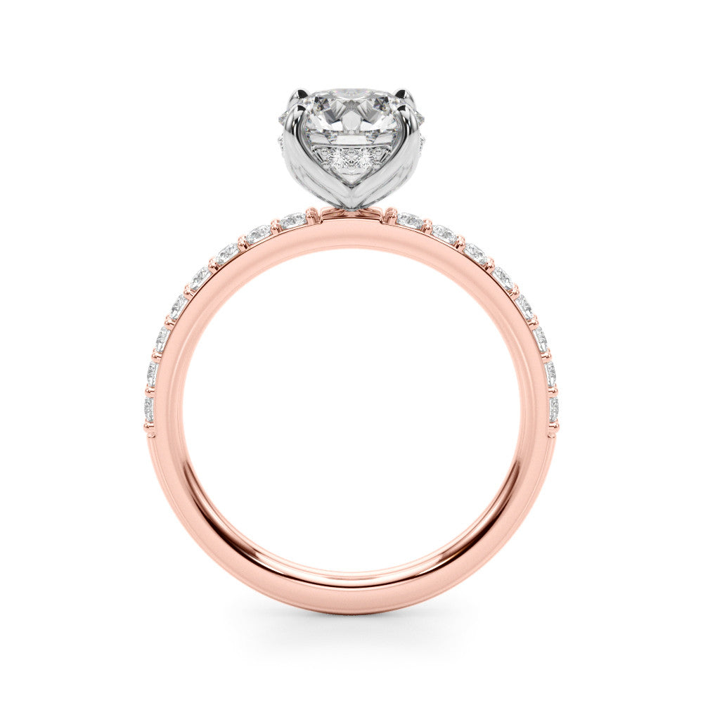 Rose gold Round Solitaire Pavé Diamond Engagement Ring with Four-Prong Setting
