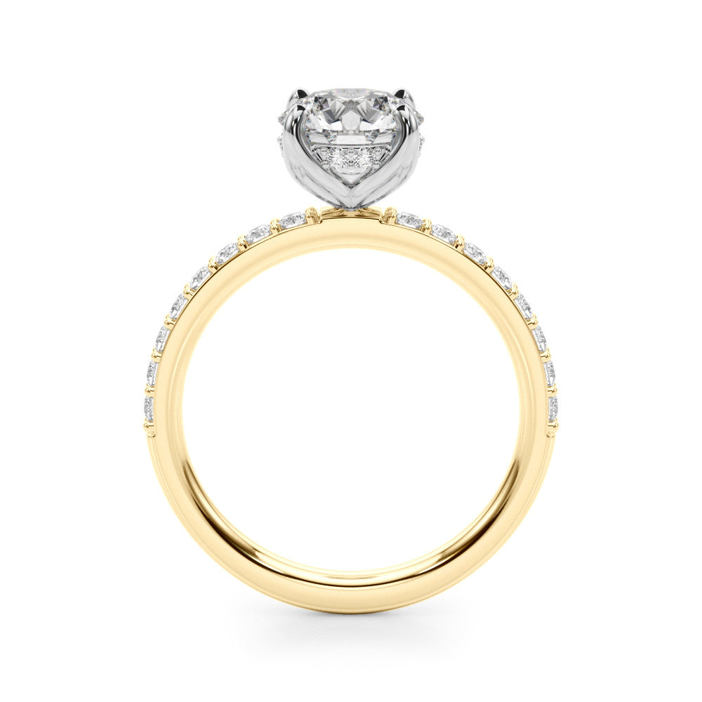 Yellow gold Round Solitaire Pavé Diamond Engagement Ring with Four-Prong Setting