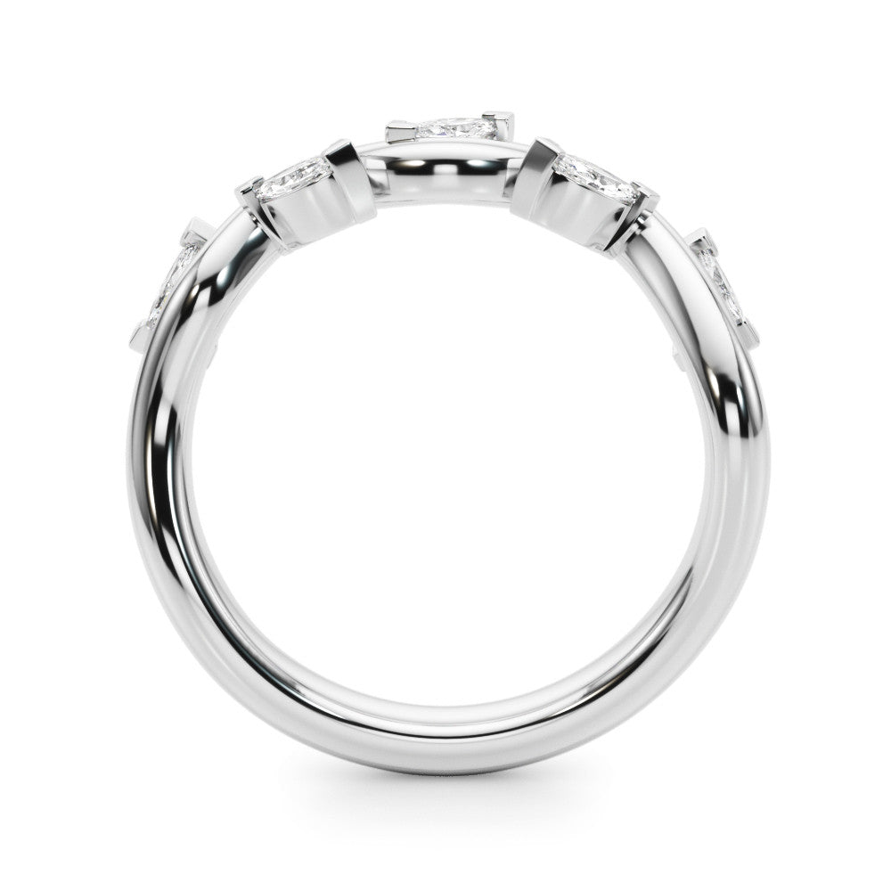 White gold Marquise Cut Twisted Band with Prong Setting