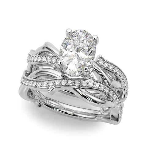 Platinum Oval Solitaire Diamond Twist Band with Four-Prong Setting