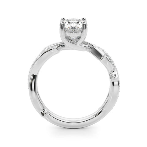 Platinum Oval Solitaire Diamond Twist Band with Four-Prong Setting