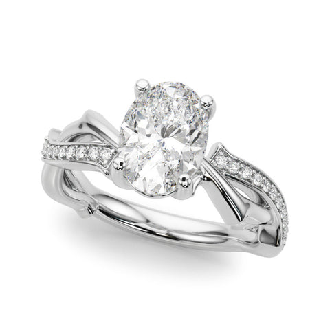 Platinum Oval Solitaire Diamond Twist Band with Four-Prong Setting