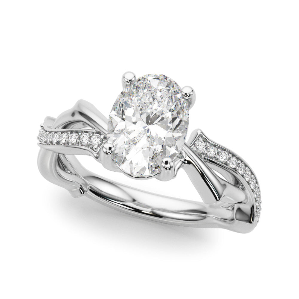 White gold Oval Solitaire Diamond Twist Band with Four-Prong Setting