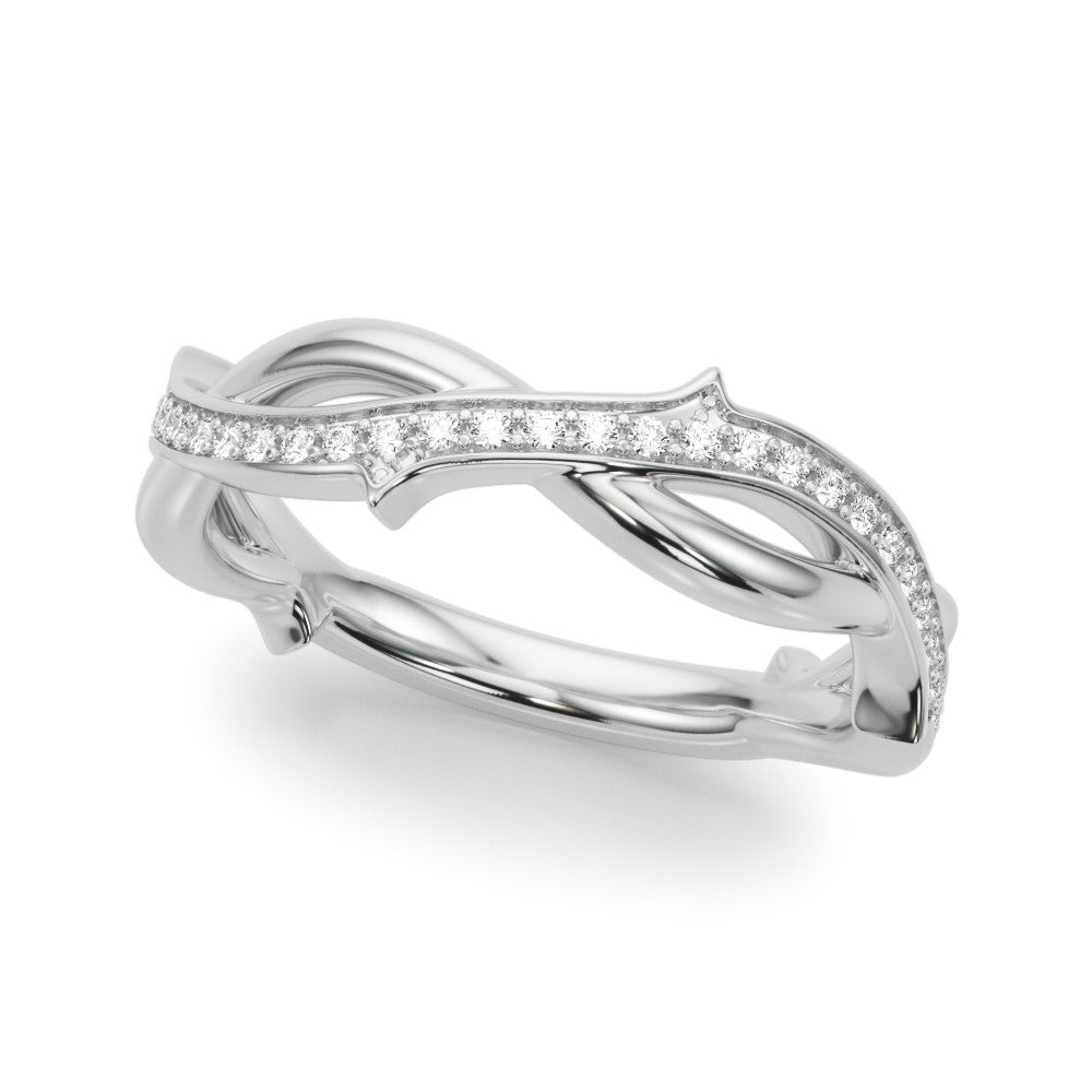 White gold Pavé Round Diamond Twist Band with Bezel Setting