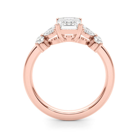 Rose gold Emerald Cut Solitaire Floral Diamond Ring with Four-Prong Setting