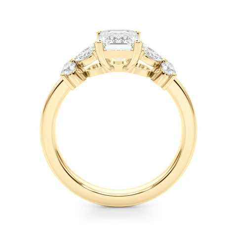 Yellow gold Emerald Cut Solitaire Floral Diamond Ring with Four-Prong Setting