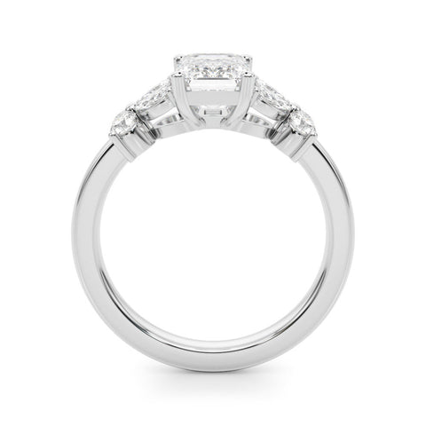 Platinum Radiant Cut Solitaire Floral Diamond Ring with Four-Prong Setting