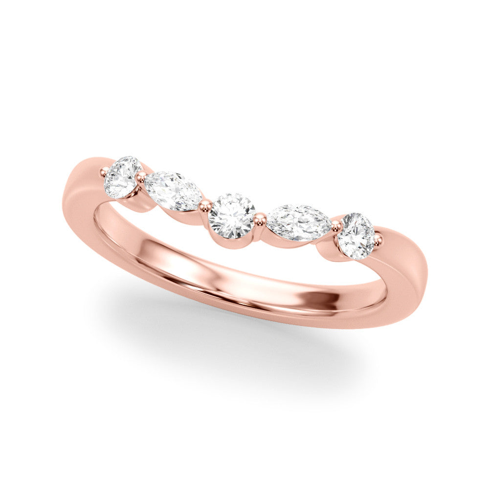Rose gold Marquise and Round Diamond Half Eternity Band with Prong Setting