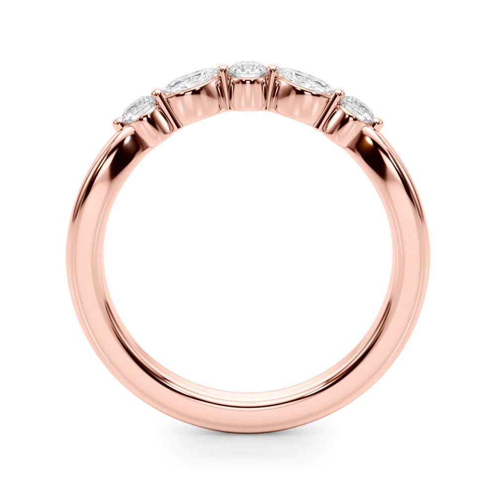 Rose gold Marquise and Round Diamond Half Eternity Band with Prong Setting