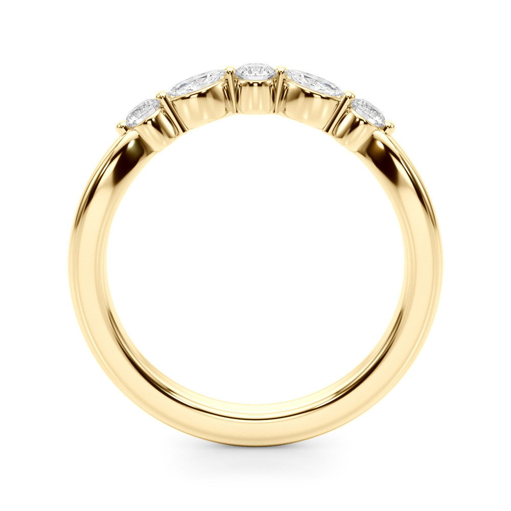 Yellow gold Marquise and Round Diamond Half Eternity Band with Prong Setting