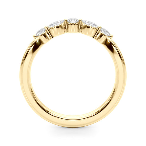 Yellow gold Marquise and Round Diamond Half Eternity Band with Prong Setting