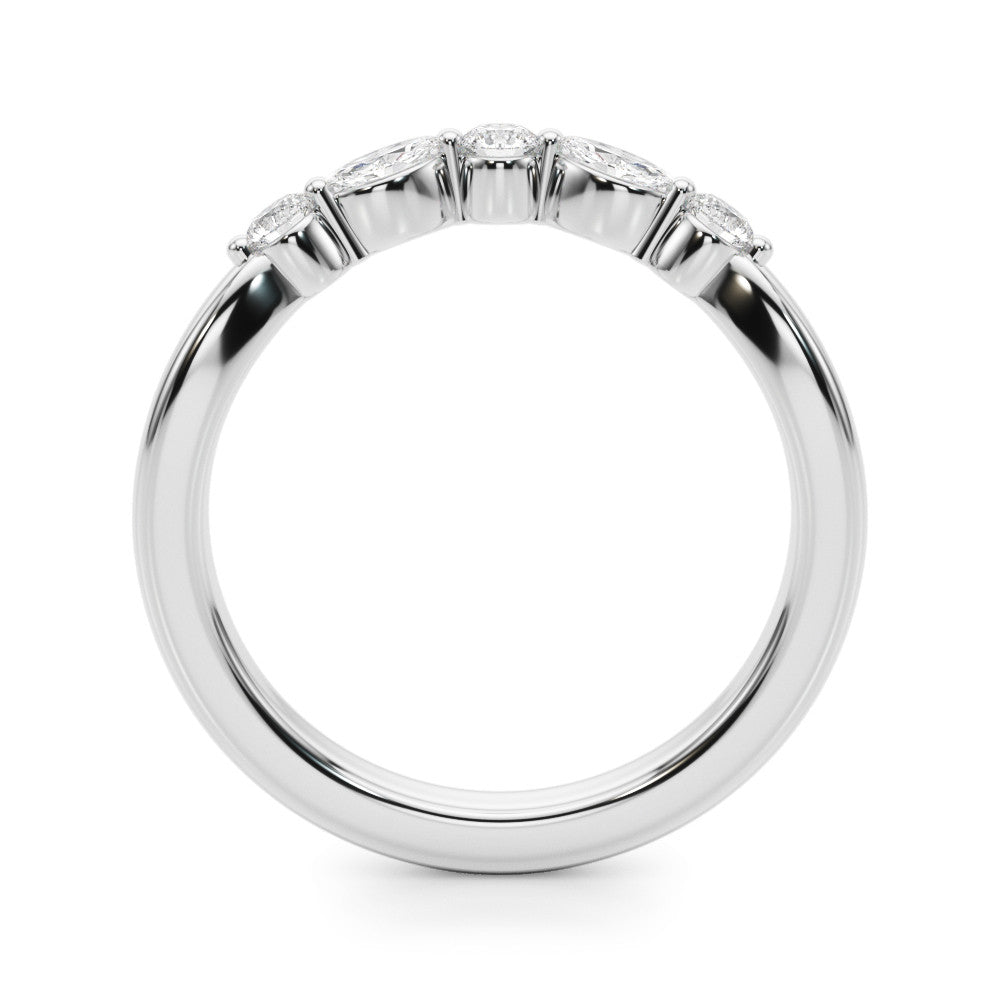 Silver Marquise and Round Diamond Half Eternity Band with Prong Setting