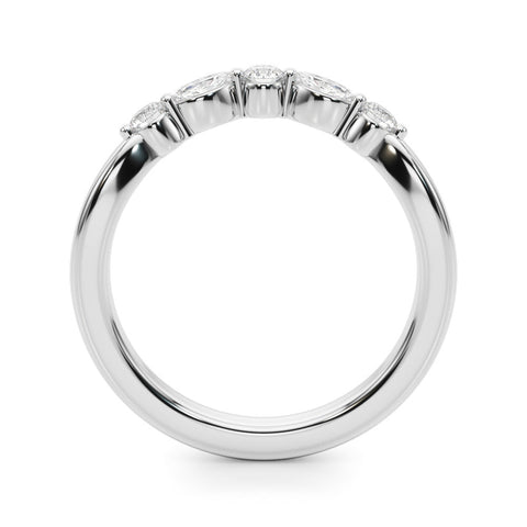 Silver Marquise and Round Diamond Half Eternity Band with Prong Setting