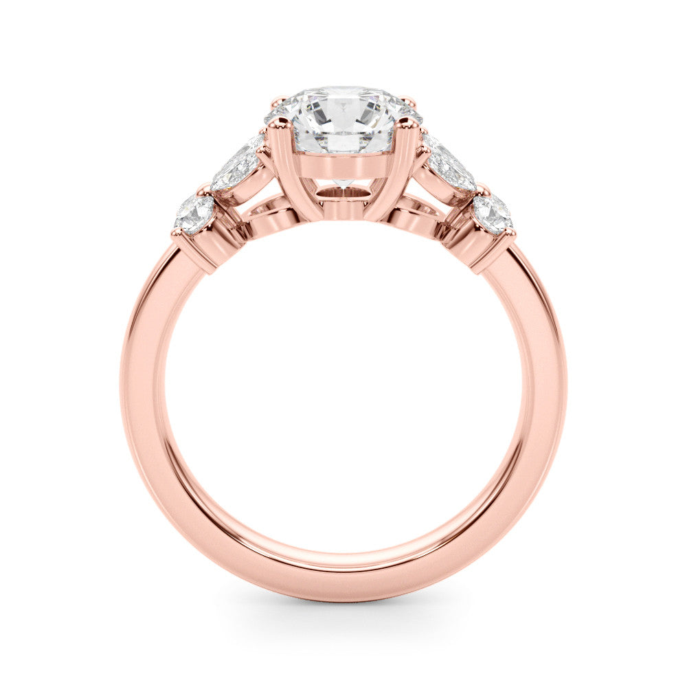Rose gold Round Brilliant Diamond Floral Cluster Solitaire with Marquise and Pear Accents on a Platinum Band with Four-Prong Setting