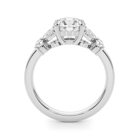White gold Round Brilliant Diamond Floral Cluster Solitaire with Marquise and Pear Accents on a Platinum Band with Four-Prong Setting