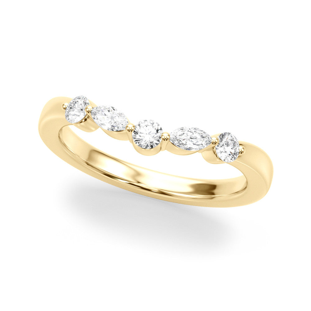 Yellow gold Round and Marquise Diamond Half Eternity Band with Prong Setting