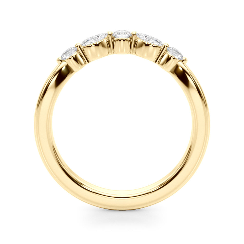 Yellow gold Round and Marquise Diamond Half Eternity Band with Prong Setting