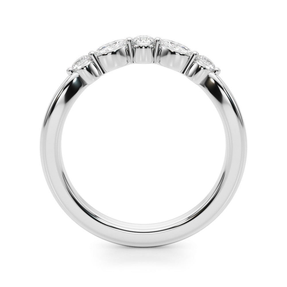 Silver Round and Marquise Diamond Half Eternity Band with Prong Setting