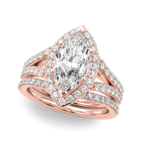 Rose gold Marquise Halo Split Shank Diamond Ring with Prong Setting