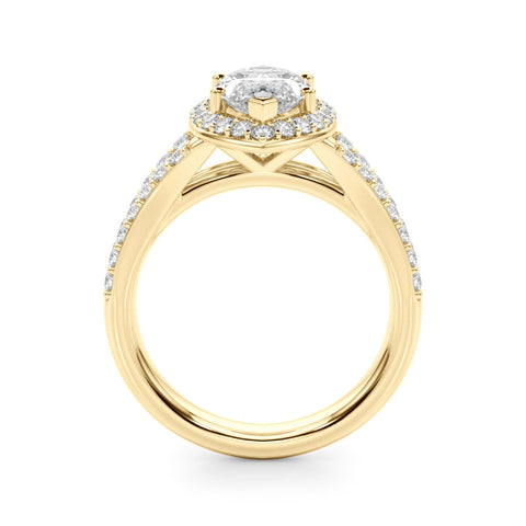 Yellow gold Marquise Halo Split Shank Diamond Ring with Prong Setting