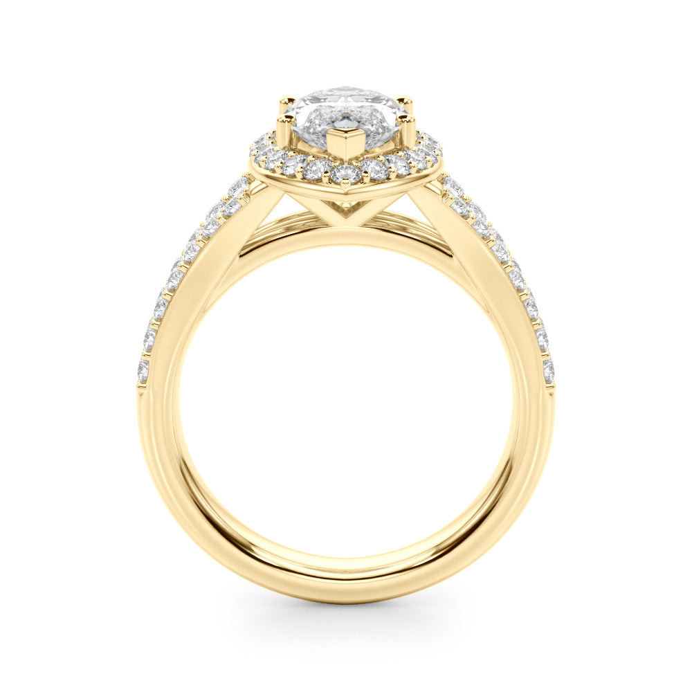 Yellow gold Marquise Halo Split Shank Diamond Ring with Prong Setting