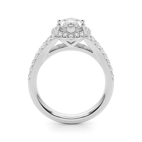 White gold Marquise Halo Split Shank Diamond Ring with Prong Setting