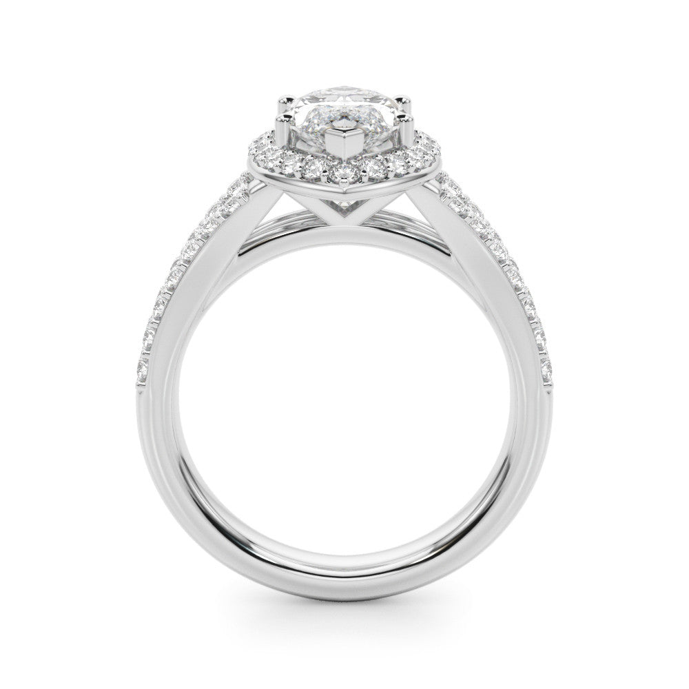 White gold Marquise Halo Split Shank Diamond Ring with Prong Setting