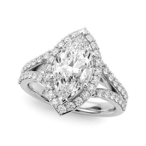 White gold Marquise Halo Split Shank Diamond Ring with Prong Setting