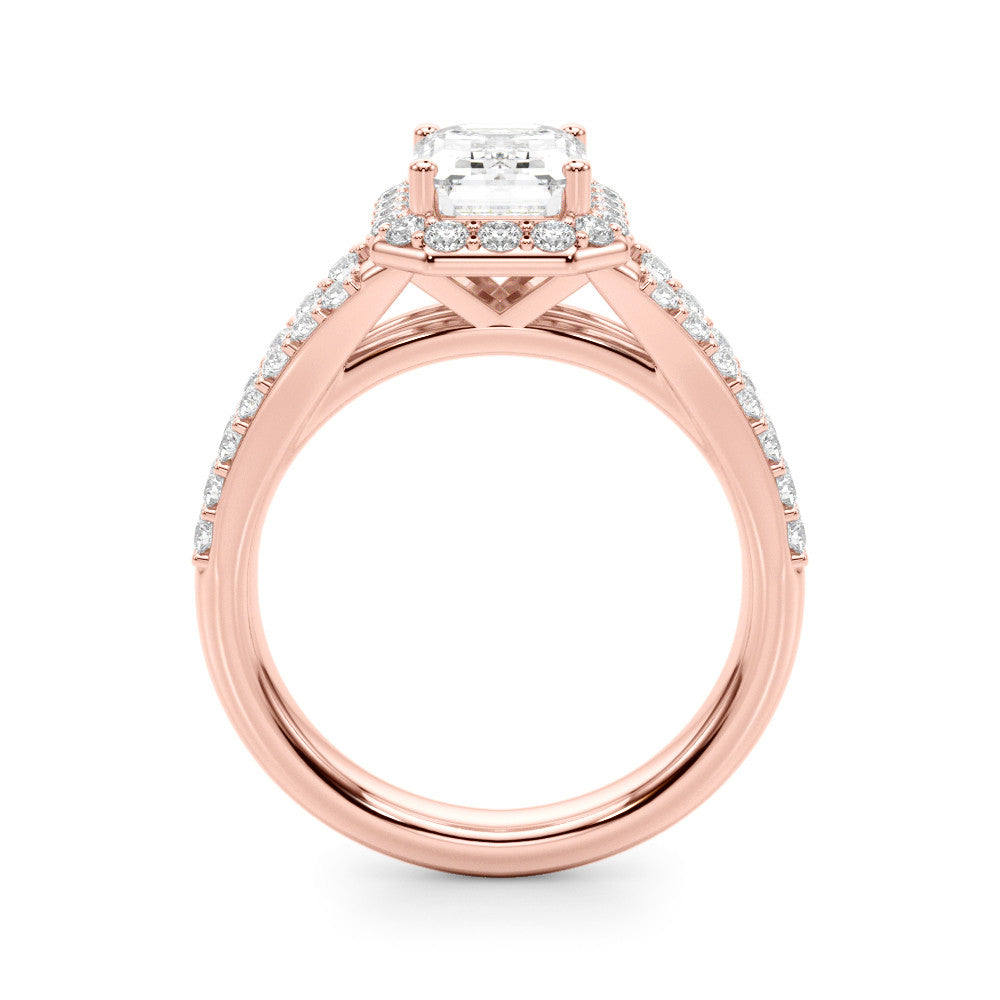 Rose gold Heart-Cut Halo Split Shank Diamond Ring with Four-Prong Setting