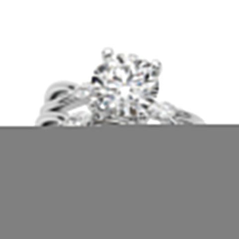 Silver Round Brilliant Diamond Solitaire with Marquise Side Stones on a Twisted Band and Four-Prong Setting