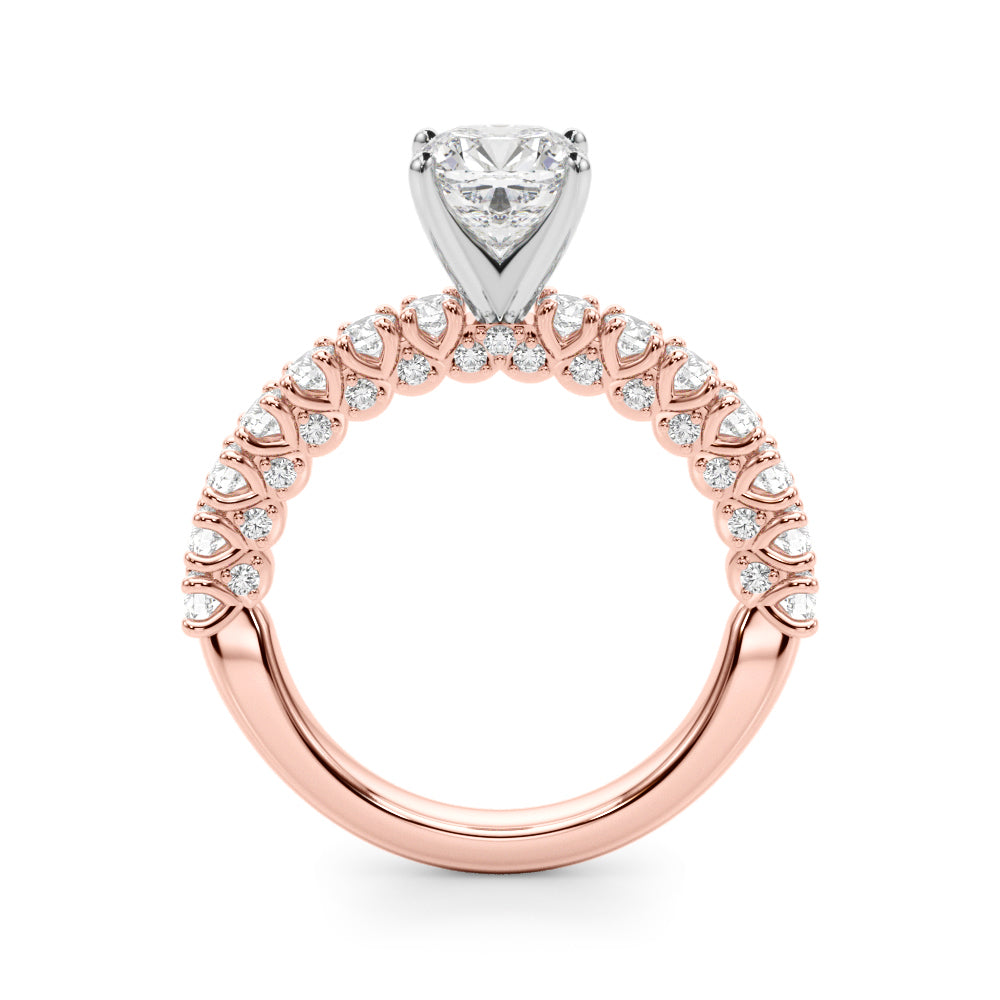 Rose gold Cushion Diamond Pavé Band Solitaire Ring with Four-Prong Setting