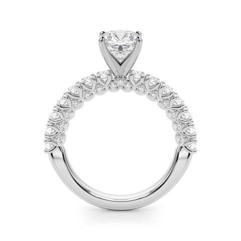 Platinum Cushion Diamond Pavé Band Solitaire Ring with Four-Prong Setting