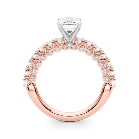 Rose gold Emerald Diamond Pavé Band Solitaire Ring with Four-Prong Setting
