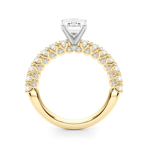 Yellow gold Emerald Diamond Pavé Band Solitaire Ring with Four-Prong Setting