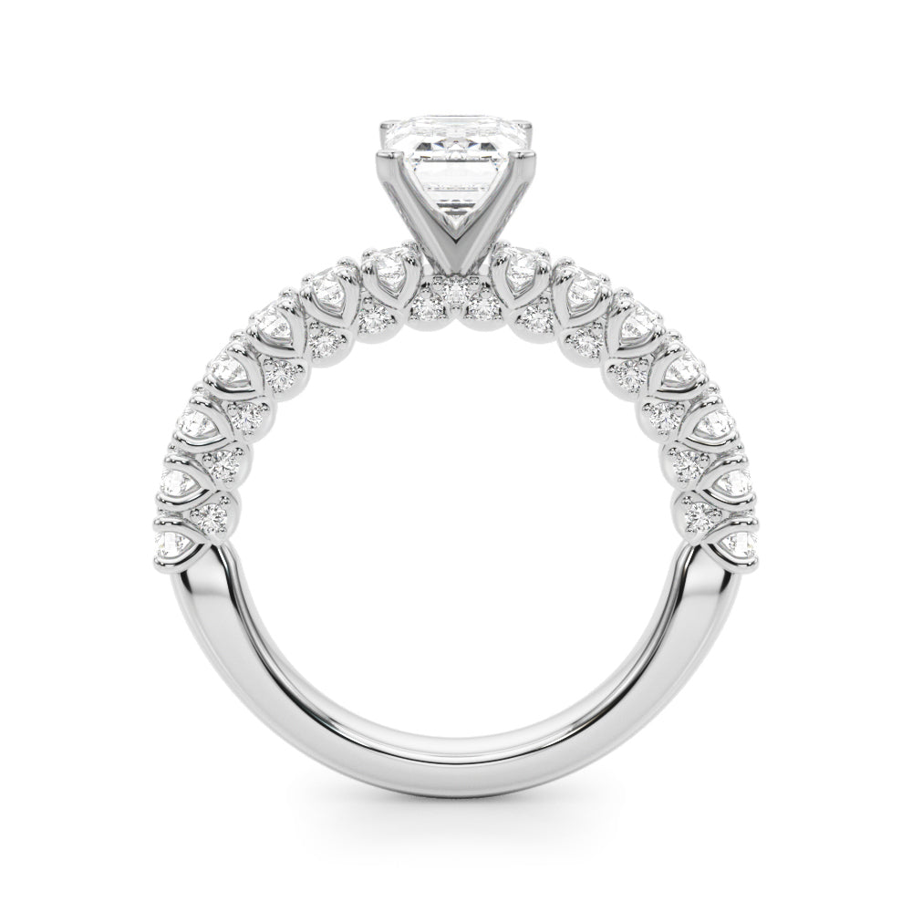 Silver Radiant Diamond Pavé Band Solitaire Ring with Four-Prong Setting