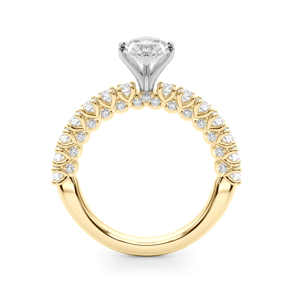 Yellow gold Marquise Diamond Pavé Band Solitaire Ring with Four-Prong Setting