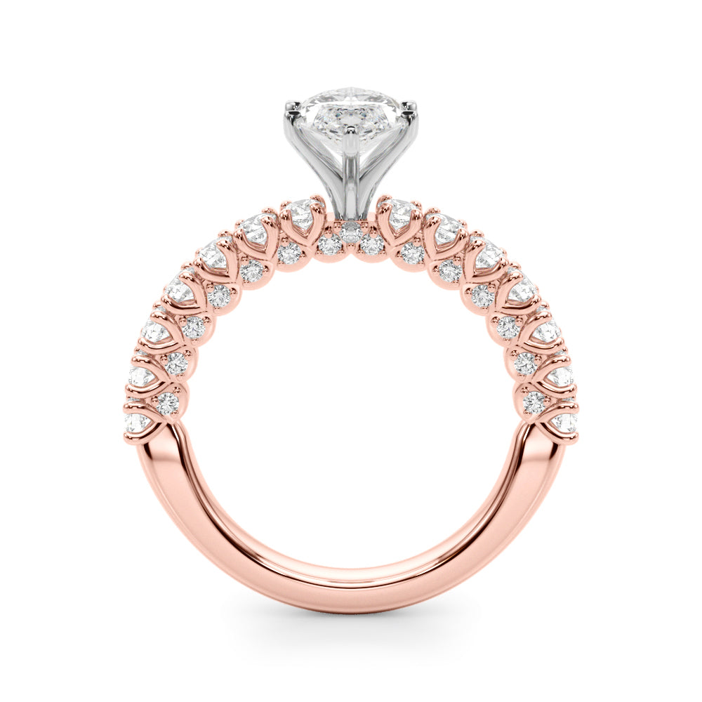 Rose gold Marquise Diamond Pavé Band Solitaire Ring with Four-Prong Setting