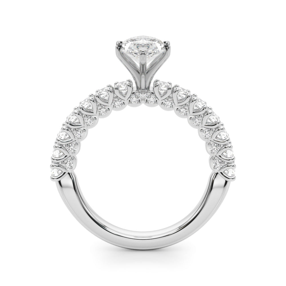 Silver Marquise Diamond Pavé Band Solitaire Ring with Four-Prong Setting