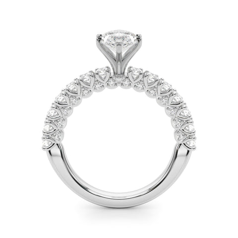 White gold Marquise Diamond Pavé Band Solitaire Ring with Four-Prong Setting