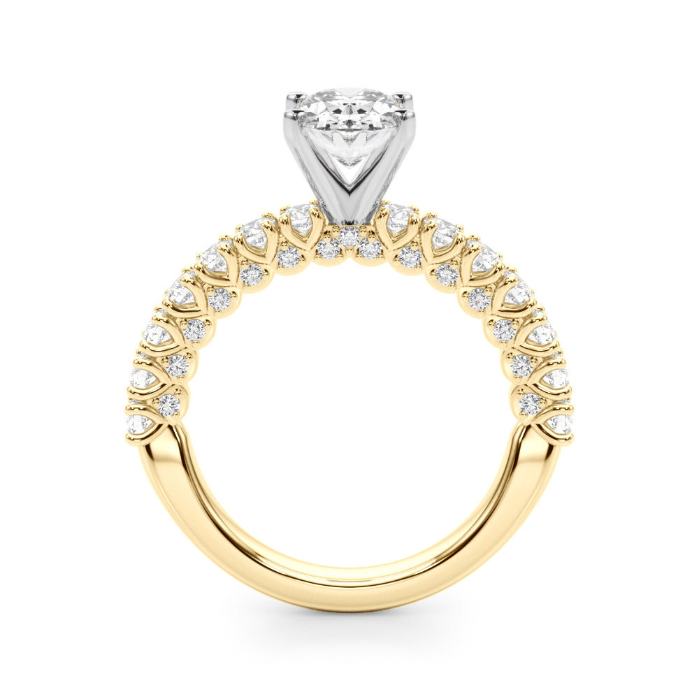 Yellow gold Oval Diamond Pavé Band Solitaire Ring with Four-Prong Setting