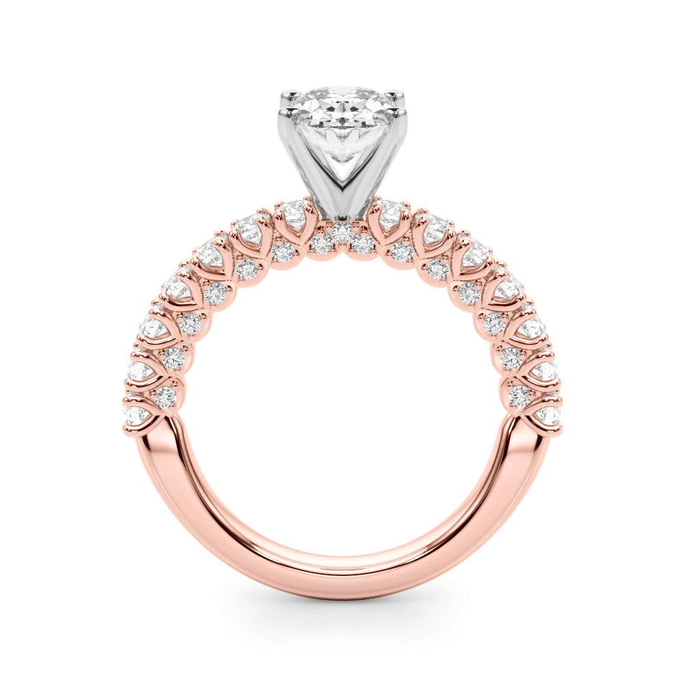 Rose gold Oval Diamond Pavé Band Solitaire Ring with Four-Prong Setting