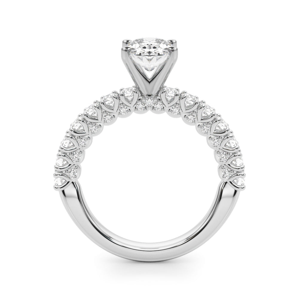 Platinum Oval Diamond Pavé Band Solitaire Ring with Four-Prong Setting