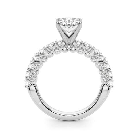 Platinum Oval Diamond Pavé Band Solitaire Ring with Four-Prong Setting