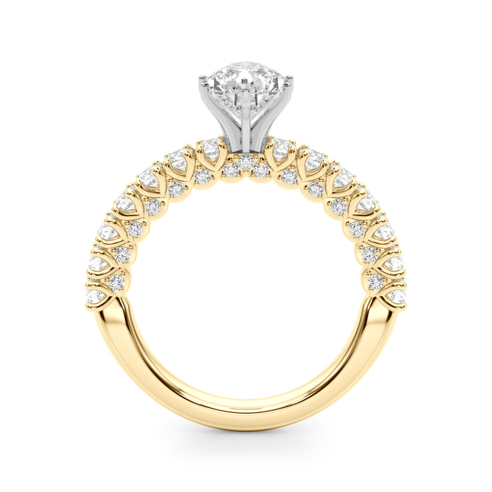 Yellow gold Pear Diamond Pavé Band Solitaire Ring with Four-Prong Setting