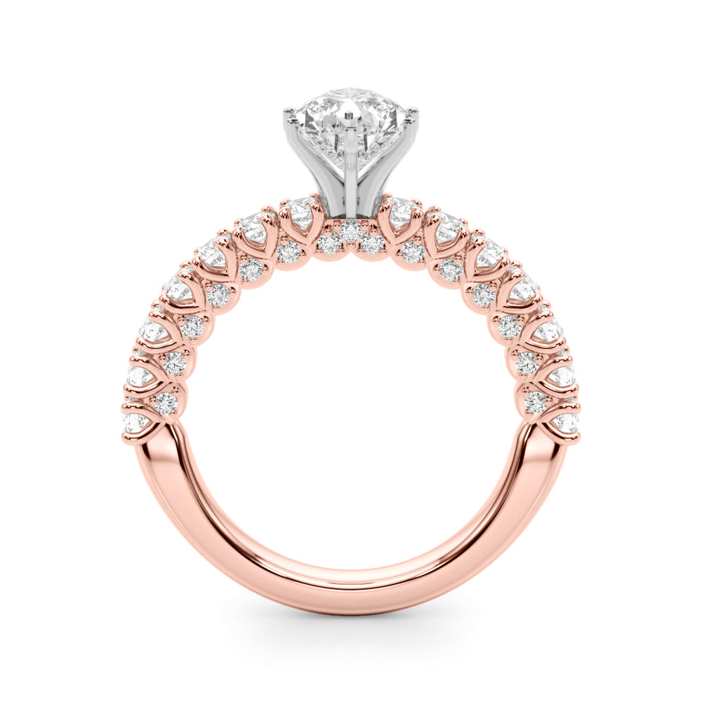 Rose gold Pear Diamond Pavé Band Solitaire Ring with Four-Prong Setting