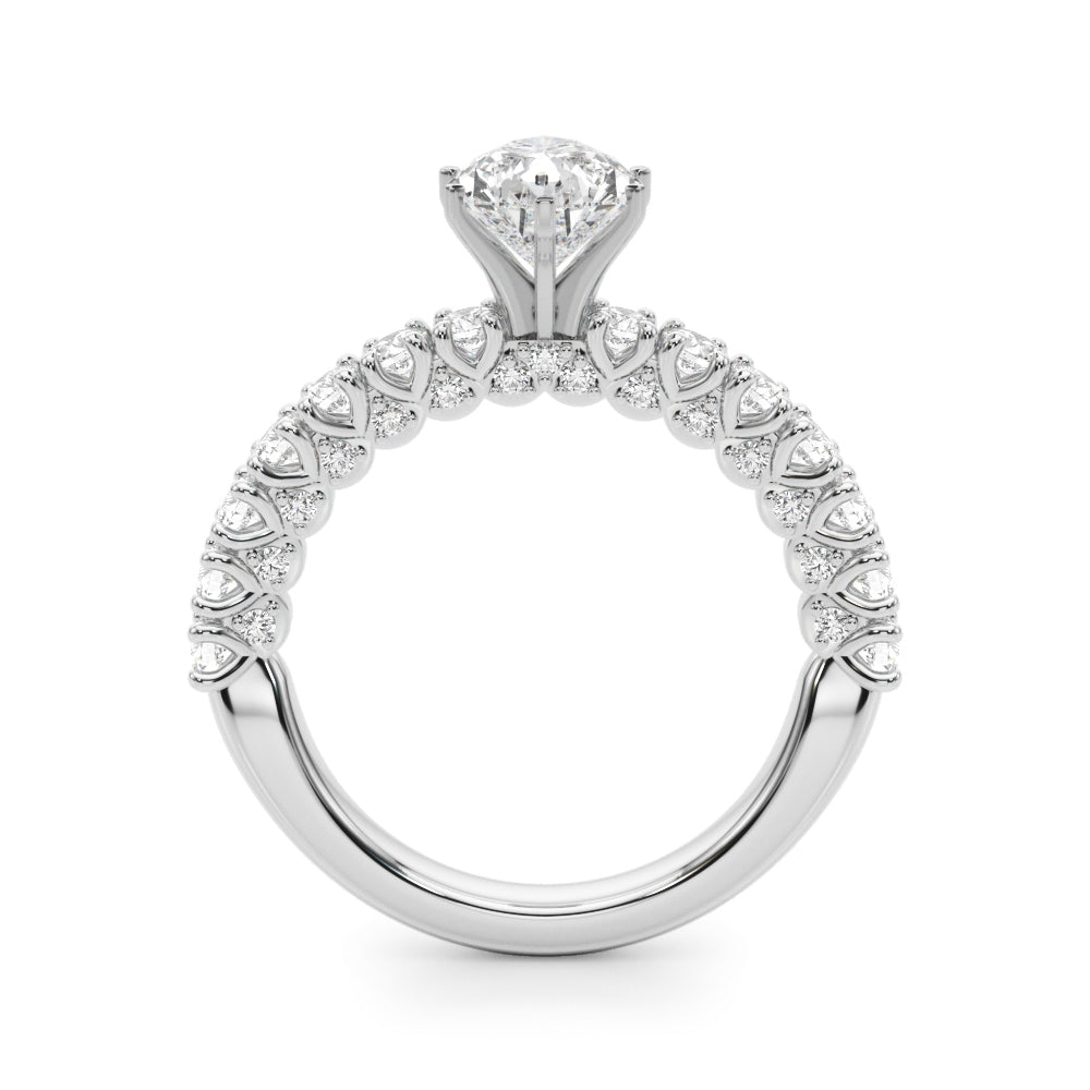 Platinum Pear Diamond Pavé Band Solitaire Ring with Four-Prong Setting