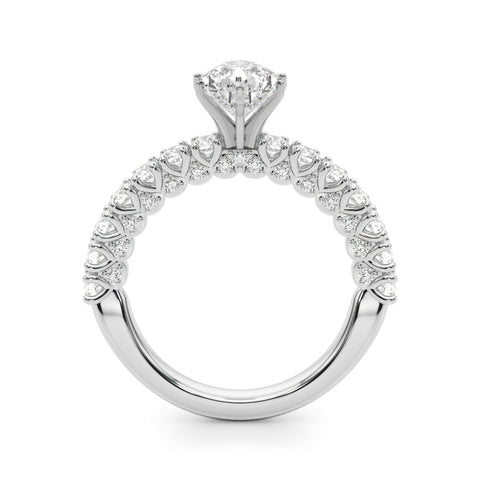 Platinum Pear Diamond Pavé Band Solitaire Ring with Four-Prong Setting