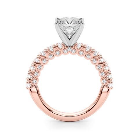Rose gold Princess Diamond Pavé Band Solitaire Ring with Four-Prong Setting