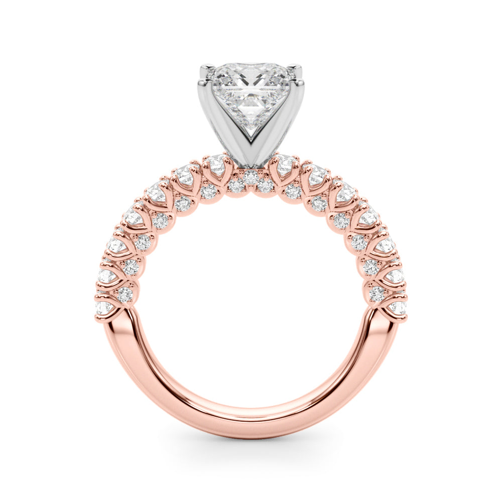 Rose gold Princess Diamond Pavé Band Solitaire Ring with Four-Prong Setting